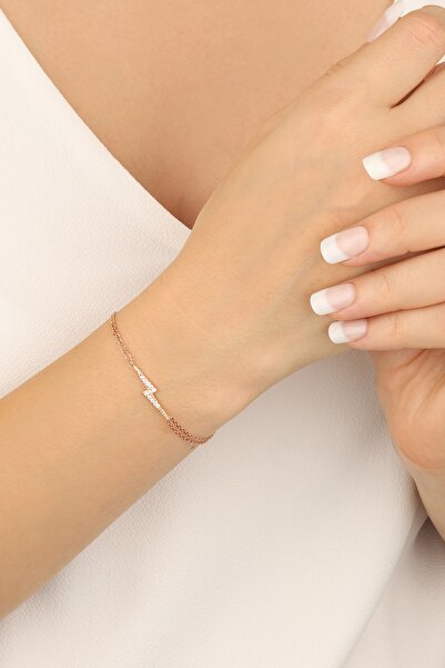 Lia Berto Kadın Rose Kaplama Şimşek Model 925 Ayar Gümüş Bileklik