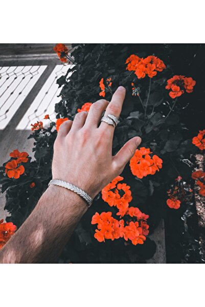 Spark Atölye Erkek Gümüş Yaprak Model Ayarlanabilir Yüzük