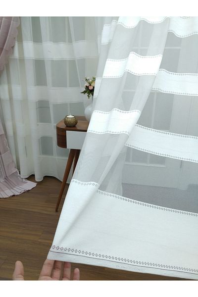 Esse Home Brilliant Tulle Curtain with Transverse Stripes, 350x250, Tight Pleat, 1/3