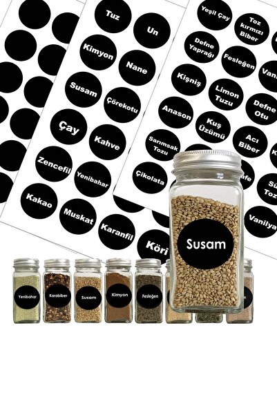 Ev Aşkı Yuvarlak - Yazılı Baharat Etiketleri - 72 Adet