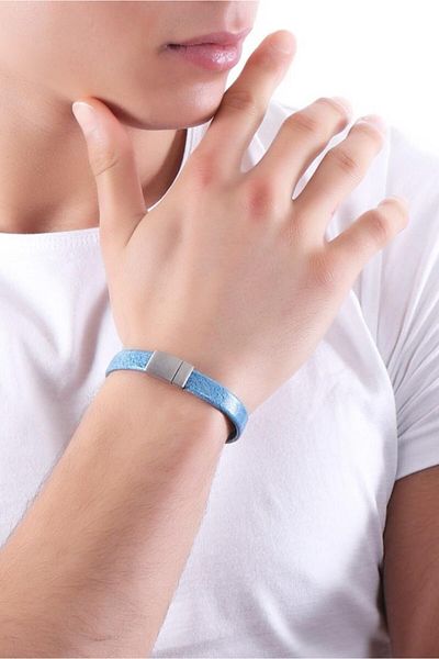 LABALABA Men's Steel Closure Flat Leather Bracelet