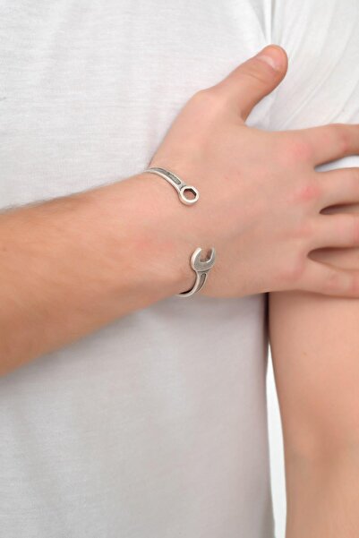 LABALABA ERKEK ANTİK GÜMÜŞ KAPLAMA İNGİLİZ ANAHTARI  BİLEKLİK