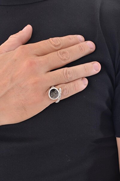 LABALABA ERKEK ANTİK GÜMÜŞ KAPLAMA BORAZAN FORMLU YÜZÜK