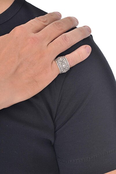 LABALABA Erkek Antik Gümüş Kaplama Osmanlı Motifi Yüzük