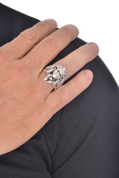 LABALABA ERKEK ANTİK GÜMÜŞ KAPLAMA MEDUSA YÜZÜK