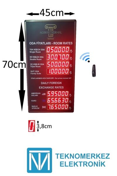 TEKNOMERKEZ Otel Oda Fiyat Ve Döviz Panosu Kasa Ölçüsü: 70x45 Cm