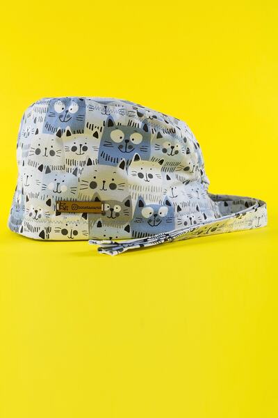 Best Bone Mavi Şaşkın Kediler Desenli Cerrahi Bone