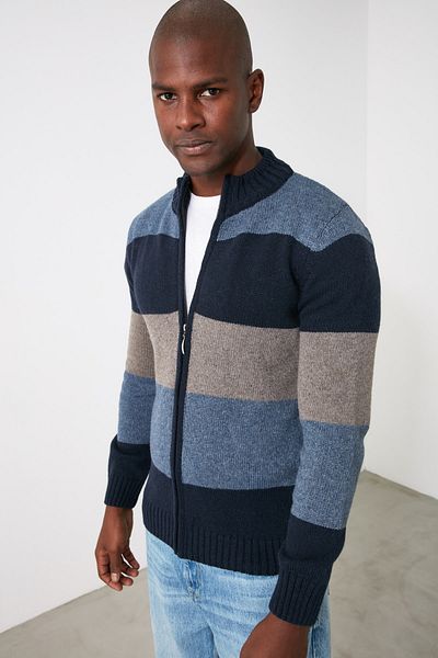 Trendyol Collection Navy Blue Color Block Slim Fit Poloviční rolák pletený Cardigan - Tmnaw21Hi0485