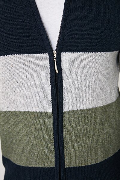 Trendyol Collection Color Blocked Khaki Slim Knitwear Cardigan - Half Turtleneck Tmnaw21Hi0485