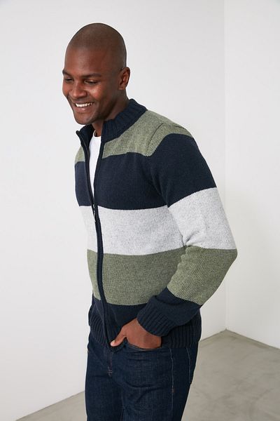 Trendyol Collection Color Blocked Khaki Slim Knitwear Cardigan - Half Turtleneck Tmnaw21Hi0485