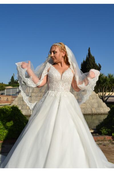 paris in paris حجاب فستان الزفاف دانتيل فرنسي حجاب صدفي طول 90 سم عرض 300 سم