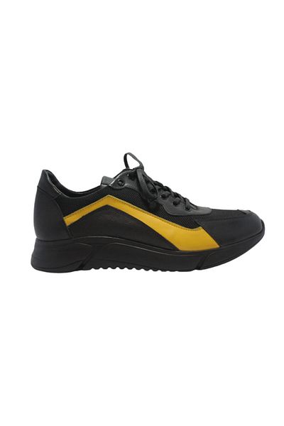 Elite Men's Black Yellow Lace-Up Printed Genuine Leather Shoes