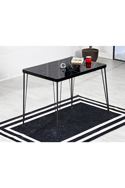 AVVİO Zen Yemek Masası Takımı-mutfak Masası Takımı-siyah Mermer 60x90 Oval Kenar