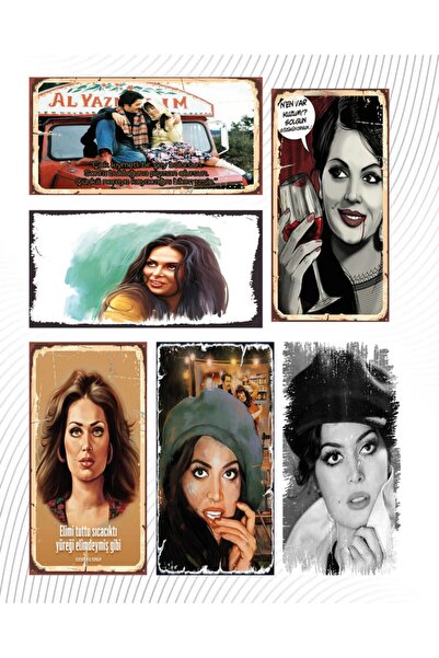 hediyeniburadabul Σετ Πράσινο Πεύκο 6 τεμαχίων - Ρετρό Ξύλινη Αφίσα - Ειδική ...