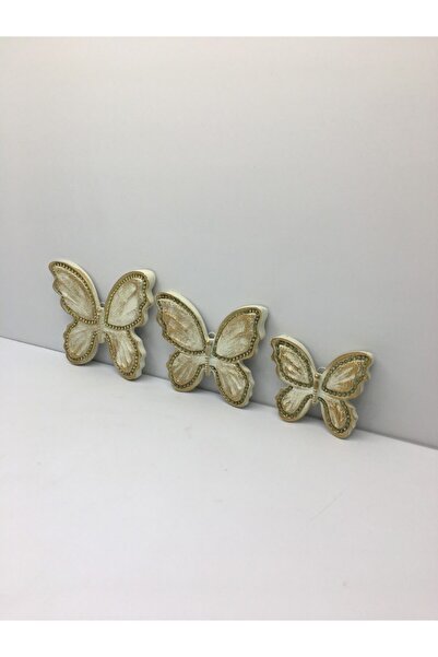 Otantik Dekoratif Polyester Krem Altın Taşlı Kelebek Duvar Süsü