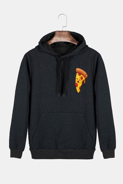 COLLIE Hanorac unisex, antracit, cu glugă, cu imprimeu Buzunar cangur, slim fit