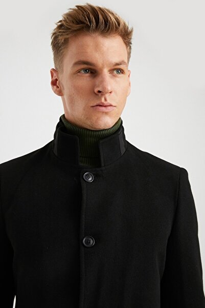 DYNAMO Ανδρικό παλτό μαύρο καπιτονέ με επένδυση από μαλλί ανάμεικτο κασμίρ