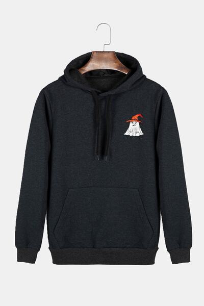 COLLIE Hanorac unisex, antracit, cu glugă, de Halloween, cu imprimeu minimal,...