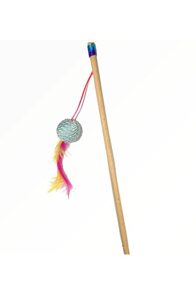 PACOPET Set of 4: Rope Wrap Ball + Cat Play Ball - Fishing Rod with Feathers and Mice