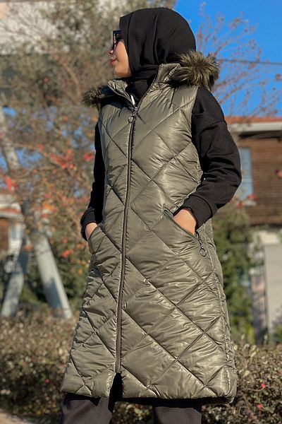 InStyle Filled Baklava Pattern Inflatable Vest - Khaki