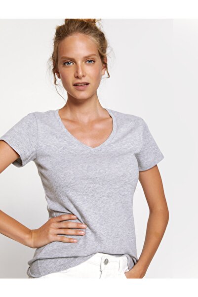 HediyeMania Γυναικείο μπλουζάκι με λαιμόκοψη σε σχήμα V από βαμβάκι