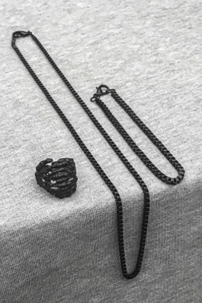 TREND COLLECTİON Skeleton Shaped Adjustable Black Ring Cube Bracelet And Neck...