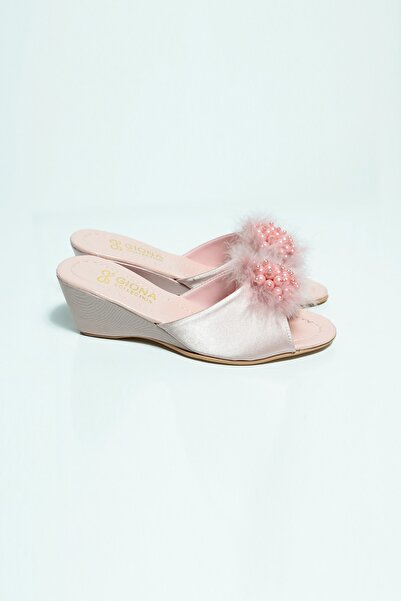 GIONA Wedge Heeled Powder Bridal Dowry Slippers