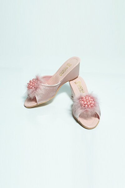 GIONA Wedge Heeled Powder Bridal Dowry Slippers
