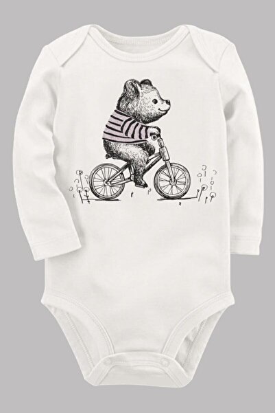 Limon Organik Baskılı Pamuklu Unisex Bebek Ekru Body Uzune142