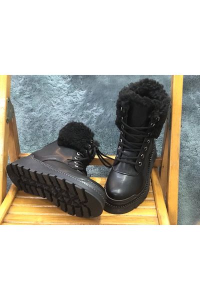 KAFKASLAR Black New Trend Thick Sole Feather Boots
