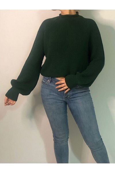 InStyle Pulover scurt Asil cu mâneci cu balon - verde