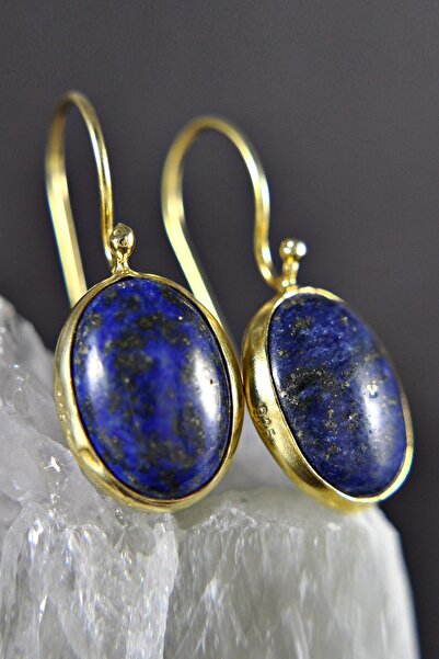 LADYMİRAGE Lapis Lazuli Doğal Taş Gümüş Küpe