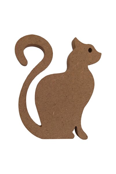 na neşeli ahşap 15 Cm Ahşap Kedi Figürü 18 Mm Dik Durabilen Ahşap Boyama Ürünü . Oda Süsü Dekoratif Obje