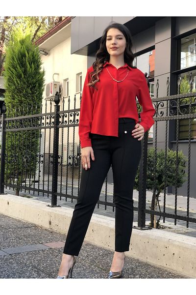 AYHAN Women's Black High Waist Front Stitched Lycra Trousers