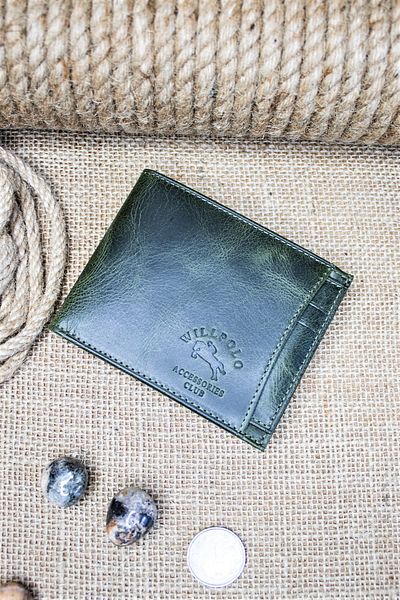 willpolo Γνήσιο δέρμα Crazy Leather Green Ανδρικό Πορτοφόλι + Θήκη Κάρτας