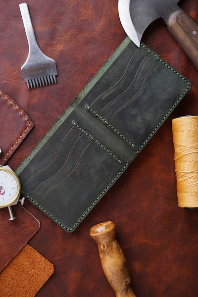 New Coast Leather 1900's Ανδρικό πορτοφόλι από γνήσιο δέρμα χειροποίητο δερμάτινο χακί