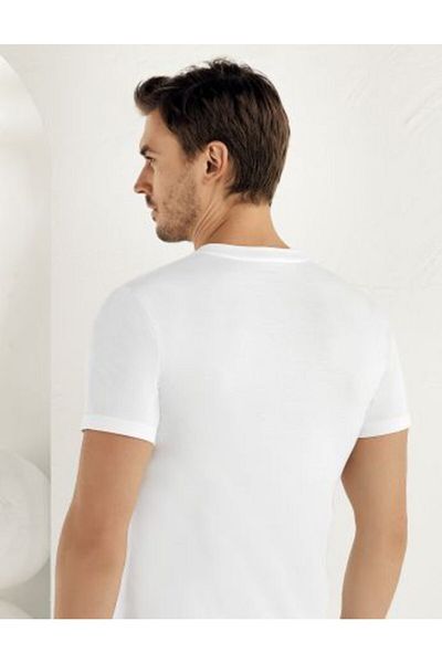 Şahinler Half Sleeve Combed Cotton Men's Undershirt Crew Neck Cotton White
