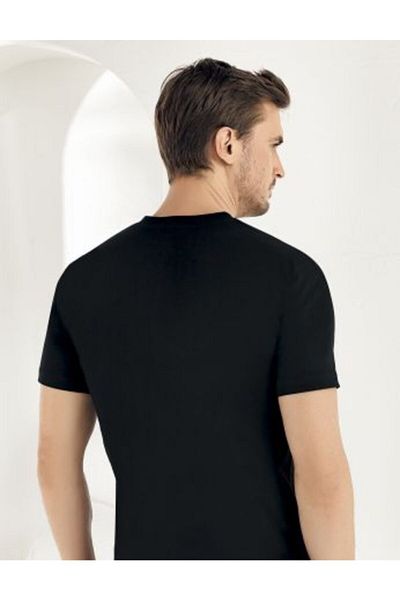 Şahinler V-Neck Half Sleeve Combed Cotton Men's Undershirt Cotton Black