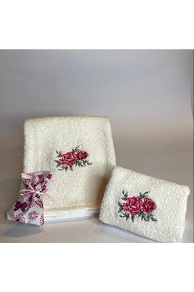 cantasarım ev tekstili Red Flower Nakışlı %100 Bambu Banyo El Havlu 50x90 Cm