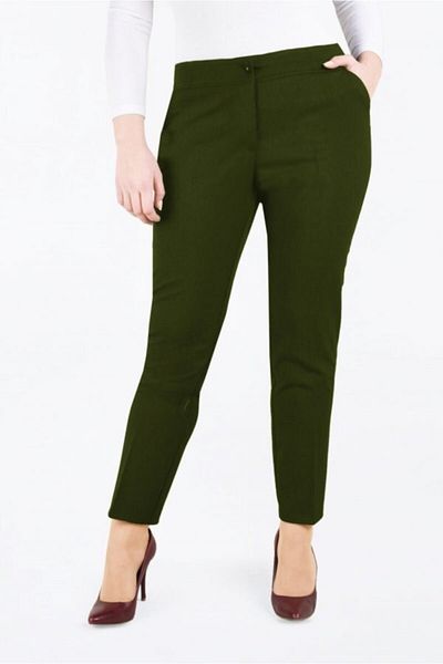 Modakenti Women's Large Size Classic Pocket Fabric Trousers Khaki