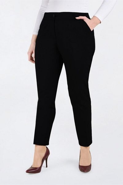 Modakenti Women's Large Size Classic Pocket Fabric Trousers - Black