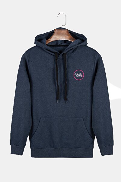 COLLIE Hanorac unisex Indigo cu glugă cu calamar cu imprimeu Slim Fit, buzuna...