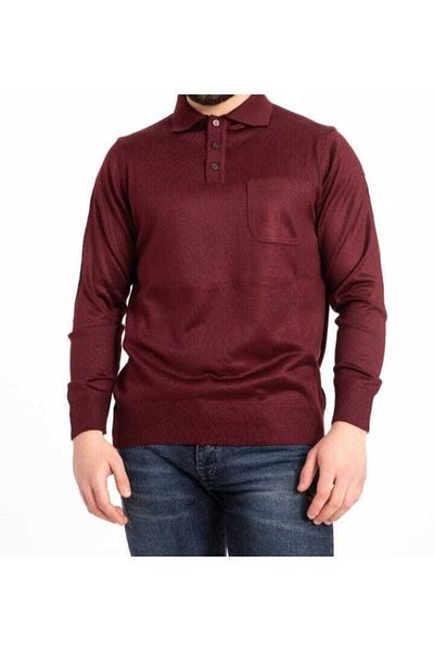güncüoğlu Classic Woolen Men's Sweater with Collar Pockets