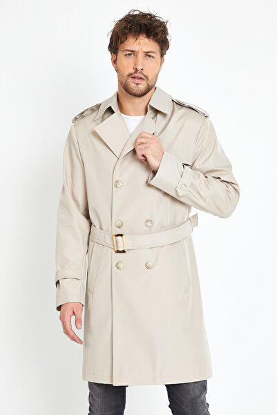 Bigart Ekose Astar Detaylı Erkek Trençkot & Pardesü Kemik