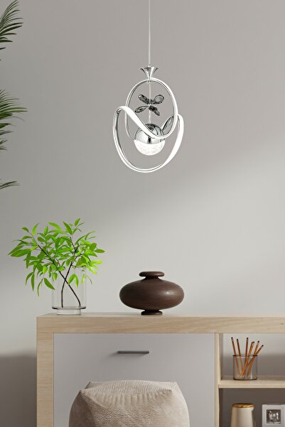 burenze Modern Sarkıt Led Avize Kelebek Taşlı Krom Kademel 3 Renk Işıklı