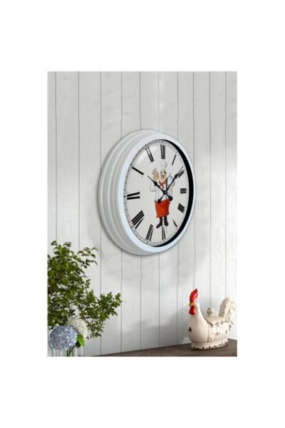 Bahat ساعة حائط للمطبخ والمكتب بإطار من الألومنيوم الأبيض مقاس 40 سم