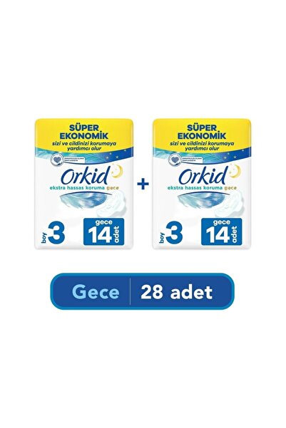 Orkid Extra Hassas Koruma Gece Süper Ekonomik Paket 28 Ped (14x2) Boy 3
