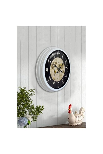 Bahat ساعة حائط مكتب صالون عربي إطار ألمنيوم أبيض 40 سم