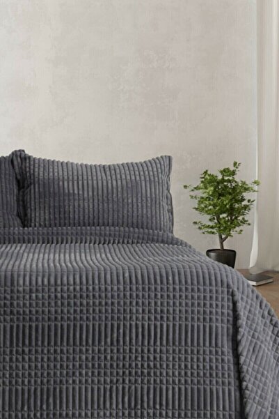 Merinos Modern Line 3-Piece Bedspread Blanket Set - Dark Gray