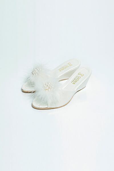 GIONA Wedge Heeled Ecru Bridal Dowry Slippers